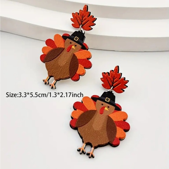 Maple Leaf Turkey Dangle Earrings - Picture 3 of 3